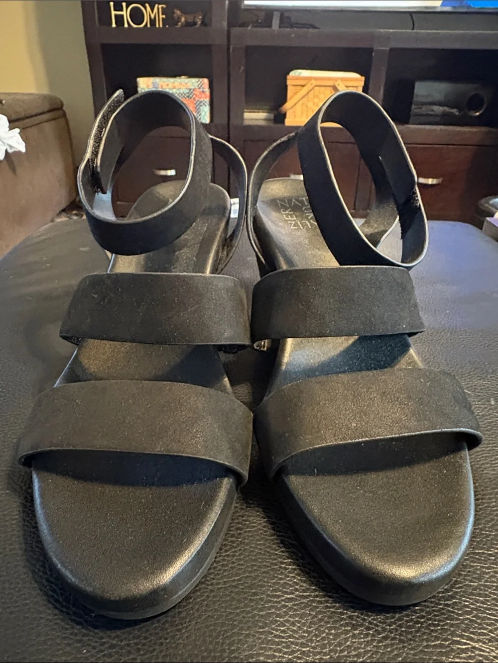Naturalizer Gen N Ignite Lightweight Black Nubuck Leather Wedge Sandals